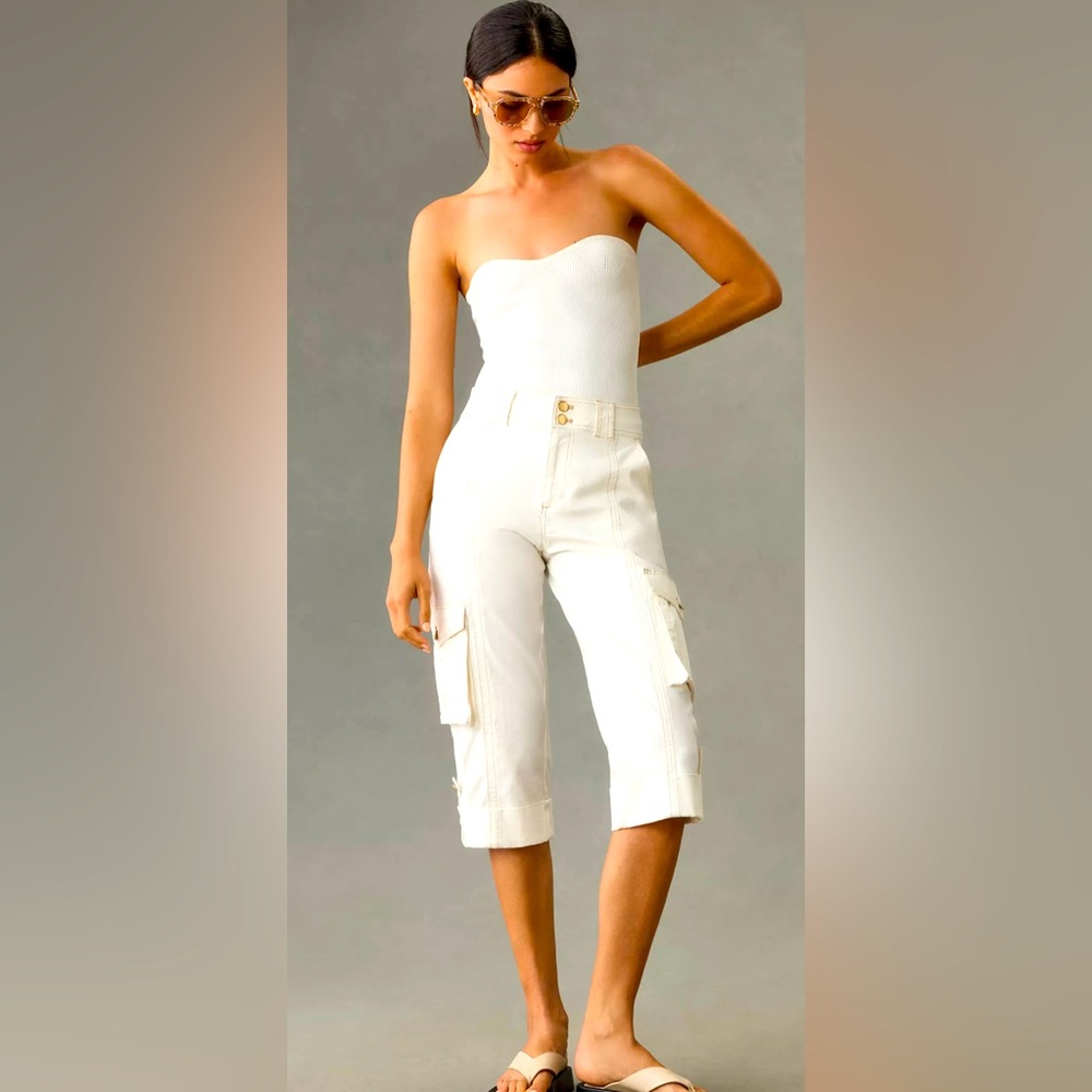 Maeve Top-Stitched Utility Cropped Pants US 14 Cream